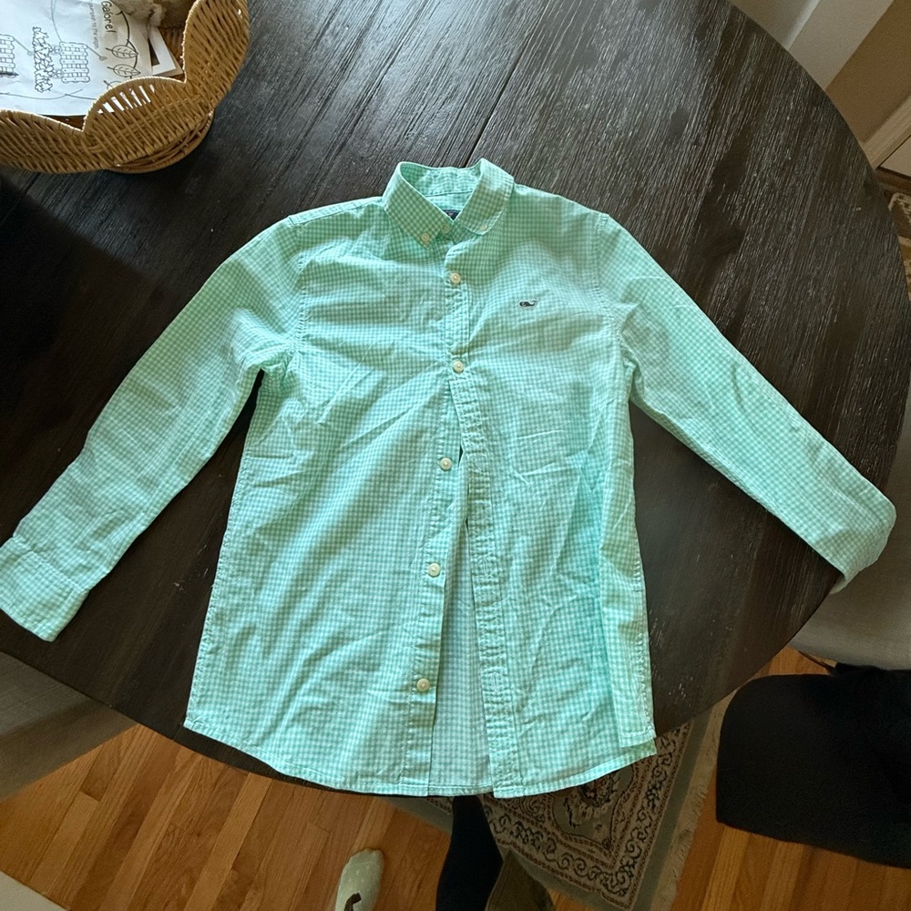 Vineyard Vines Boys Mint Checkered Button Down Shirt
